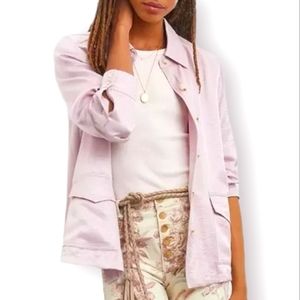 Anthropologie Current Air Clemence Shimmer Shacket Size Large Shirt Jacket Pink